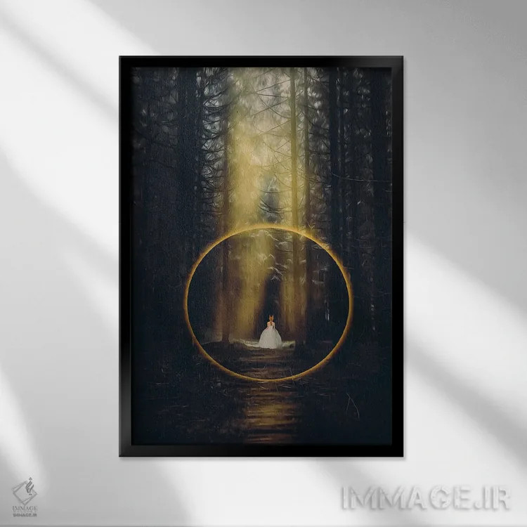 تابلو دکوراتیو شاهزاده در پشت طاق آتش در جنگل اثر ایوجنیا بیدیوک - نمای قابدار مشکی