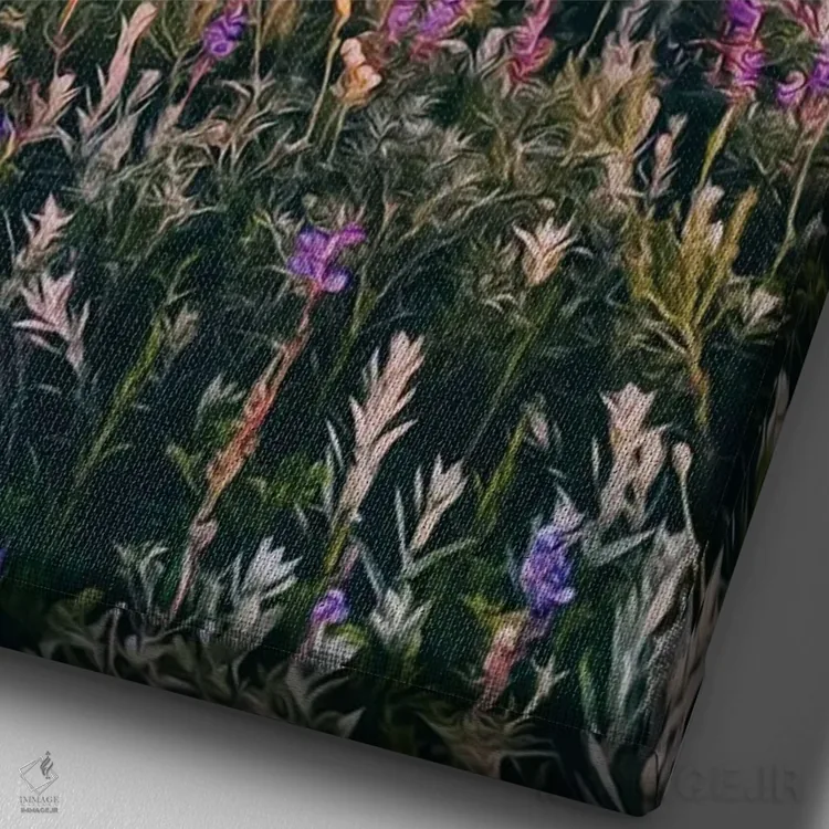 تابلو دکوراتیو منظره روستایی با لک لک ها و خانه ای قدیمی اثر ایوجنیا بیدیوک - نمای نزدیک بافت بوم