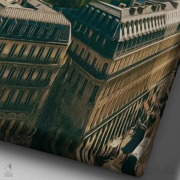 تابلو دکوراتیو شاخه ای از گلدار بوگنویلیا بر فراز پاریس اثر ایوجنیا بیدیوک - نمای نزدیک بافت بوم