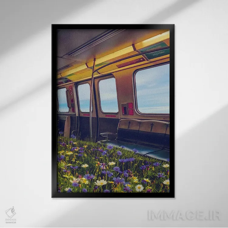 تابلو دکوراتیو رشد گل های وحشی در واگن مترو اثر ایوجنیا بیدیوک - نمای قابدار مشکی
