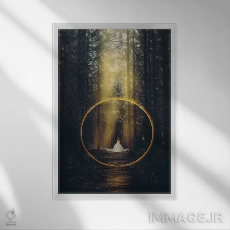 تابلو دکوراتیو شاهزاده در پشت طاق آتش در جنگل اثر ایوجنیا بیدیوک - نمای قابدار سفید