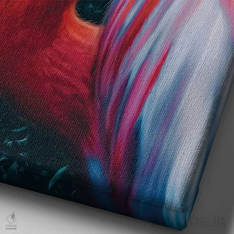 تابلو دکوراتیو فلامینگوها در باغ نارنگی اثر ایوجنیا بیدیوک - نمای نزدیک بافت بوم