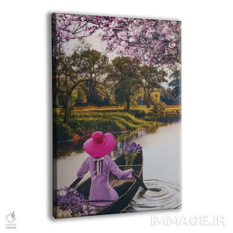 تابلو دکوراتیو دختری با کلاه صورتی و گل ها اثر ایوجنیا بیدیوک - نمای پرسپکتیو محصول