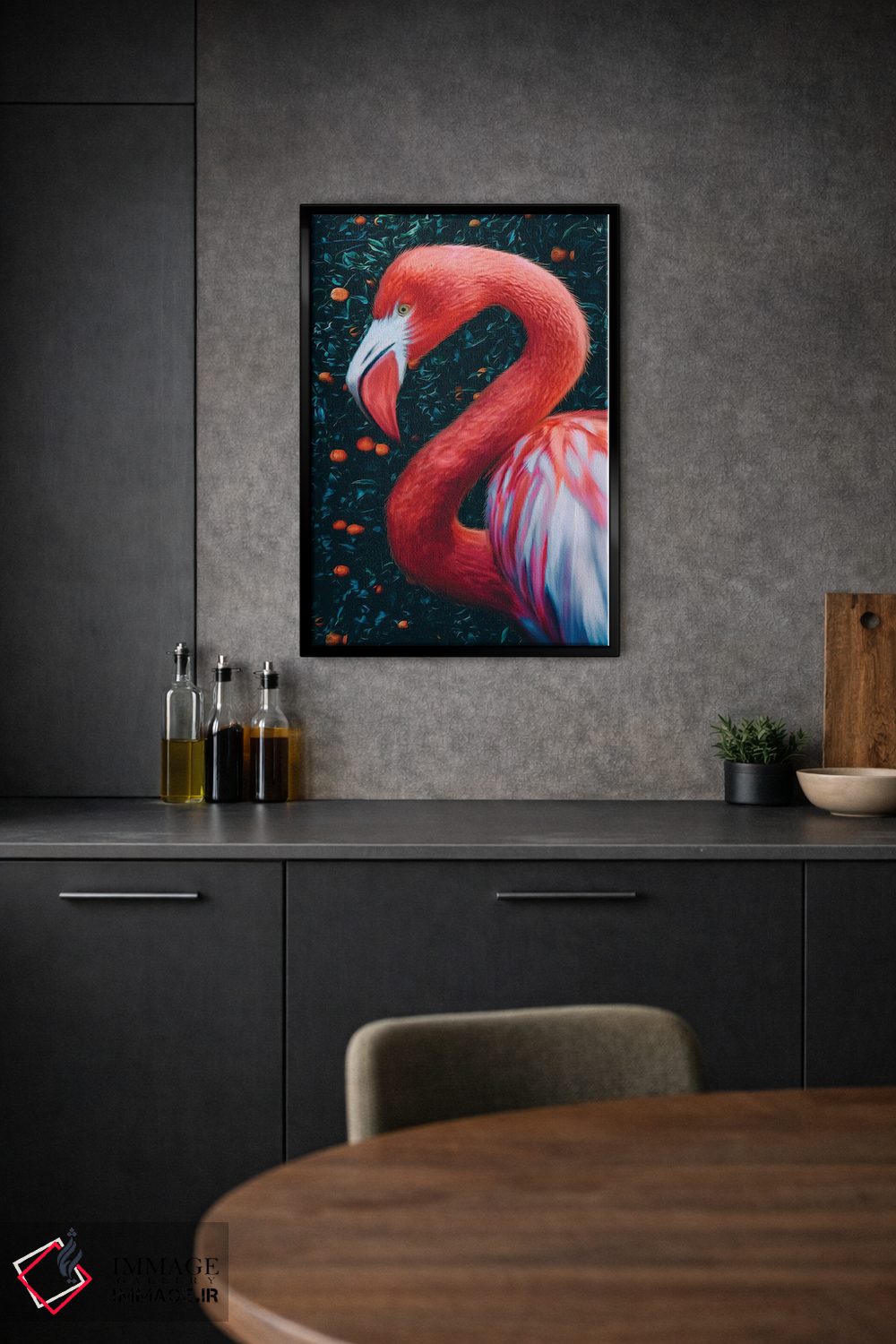 تابلو دکوراتیو فلامینگوها در باغ نارنگی اثر ایوجنیا بیدیوک - D2B