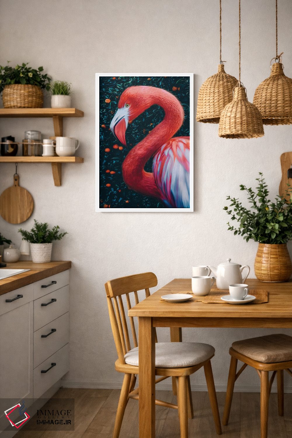 تابلو دکوراتیو فلامینگوها در باغ نارنگی اثر ایوجنیا بیدیوک - D3W