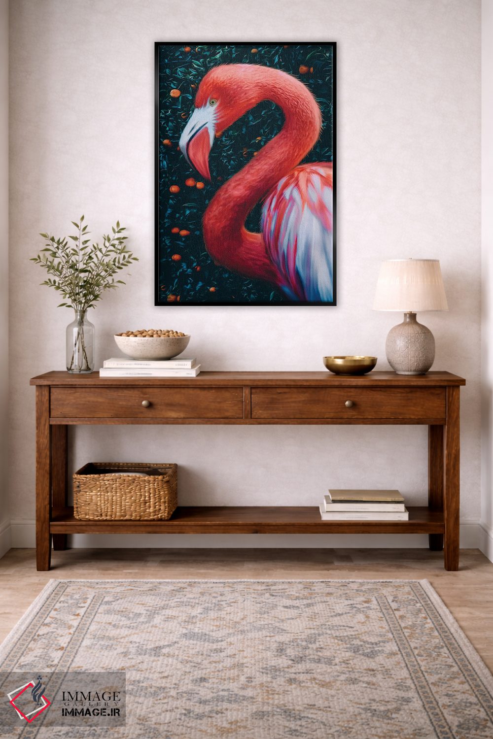 تابلو دکوراتیو فلامینگوها در باغ نارنگی اثر ایوجنیا بیدیوک - D5B