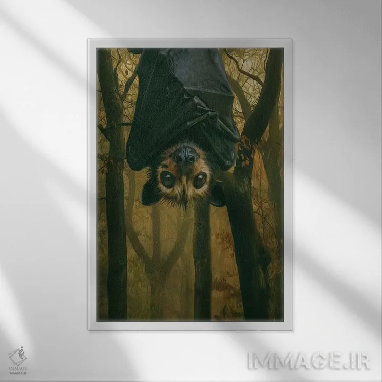 تابلو دکوراتیو خفاشی در جنگل تاریک اثر ایوجنیا بیدیوک - نمای قابدار سفید