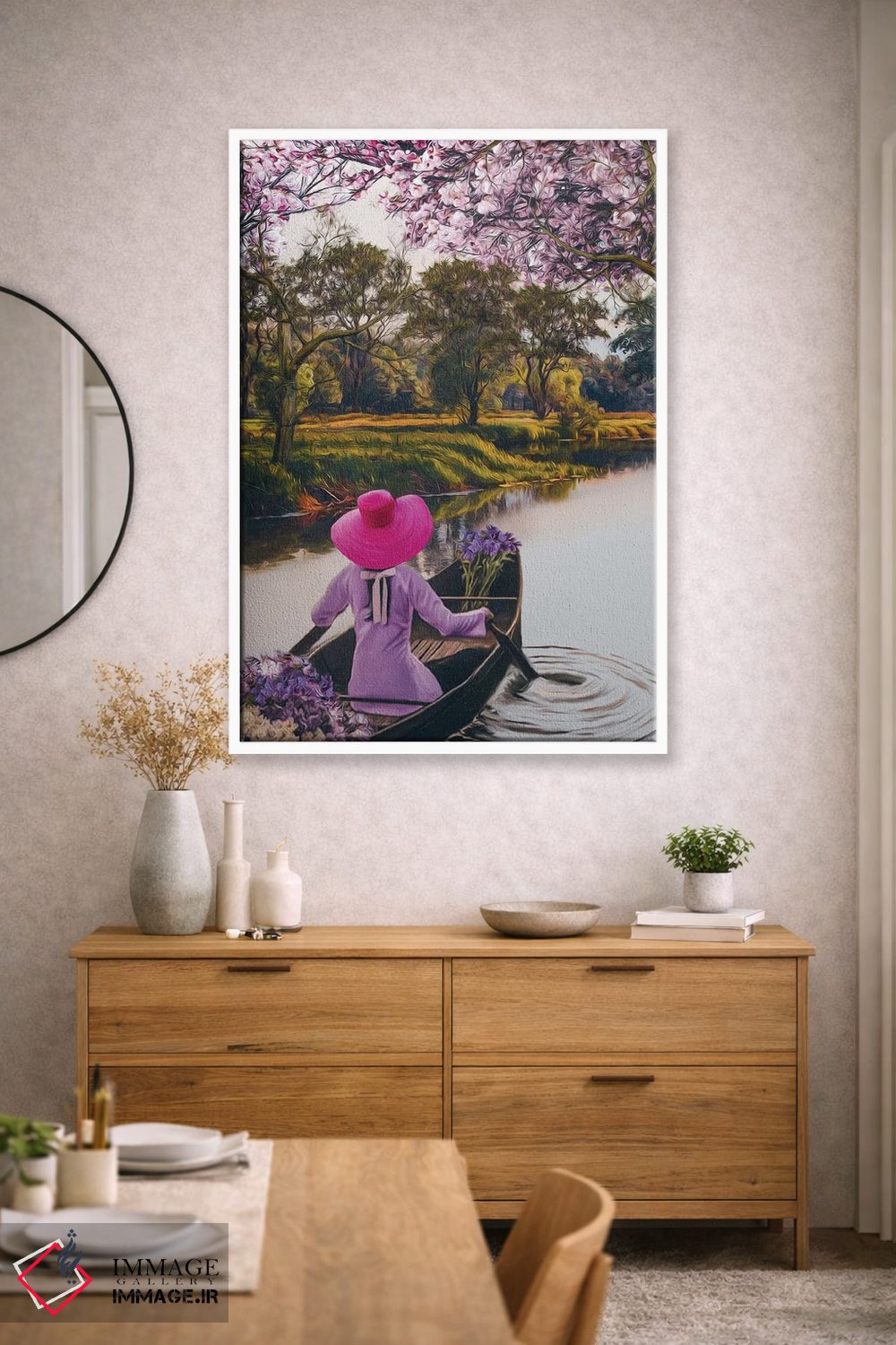 تابلو دکوراتیو دختری با کلاه صورتی و گل ها اثر ایوجنیا بیدیوک - D1W