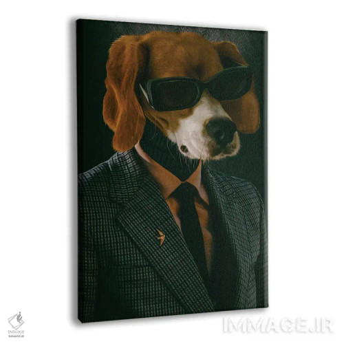 تابلو دکوراتیو بیگل با کت و عینک اثر ایوجنیا بیدیوک - نمای پرسپکتیو محصول