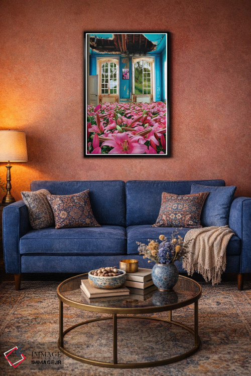 تابلو دکوراتیو سوسن های صورتی رشدکرده در خانه متروکه اثر ایوجنیا بیدیوک - D4B