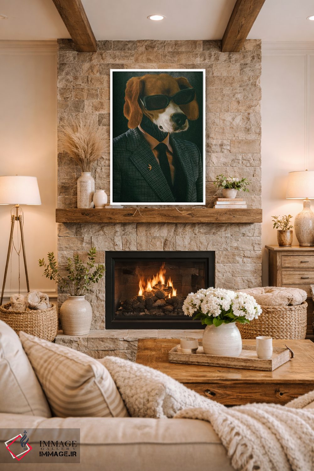 تابلو دکوراتیو بیگل با کت و عینک اثر ایوجنیا بیدیوک - D1W