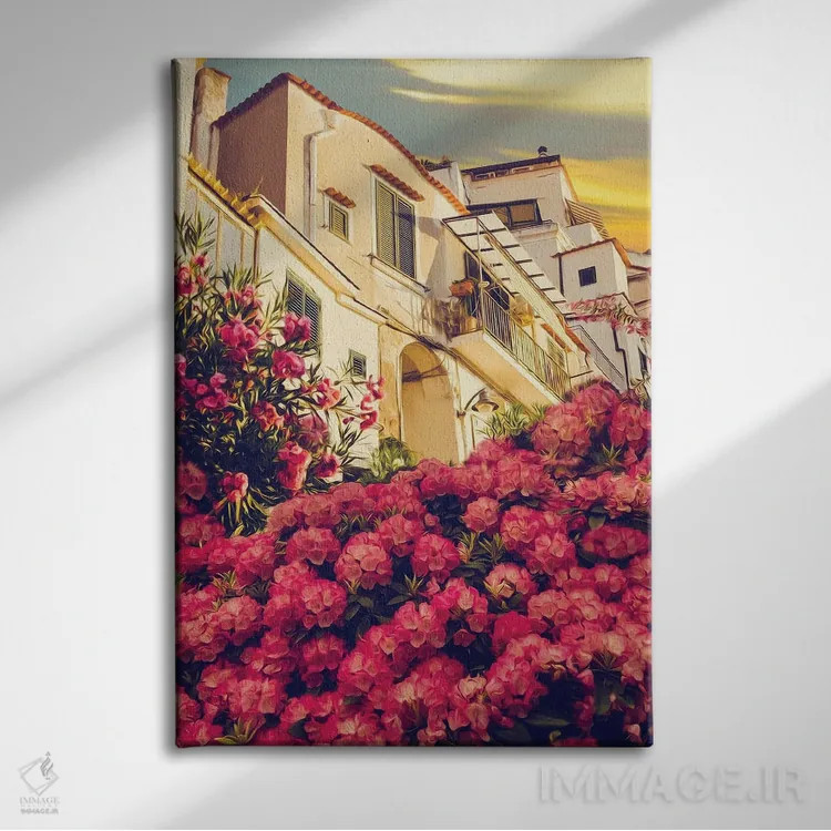 تابلو دکوراتیو شکوفه های رودودندرون اثر ایوجنیا بیدیوک - نمای روبهرو روی دیوار