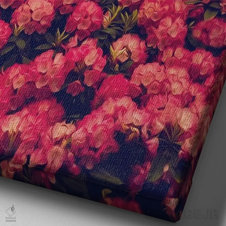 تابلو دکوراتیو شکوفه های رودودندرون اثر ایوجنیا بیدیوک - نمای نزدیک بافت بوم