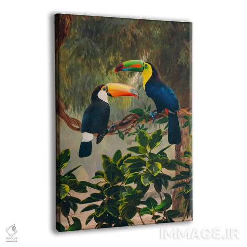 تابلو دکوراتیو دو توکان آفریقایی روی شاخه اثر ایوجنیا بیدیوک - نمای پرسپکتیو محصول