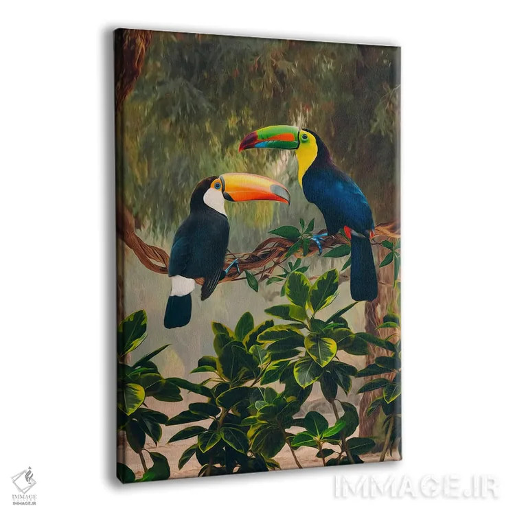 تابلو دکوراتیو دو توکان آفریقایی روی شاخه اثر ایوجنیا بیدیوک - نمای پرسپکتیو محصول