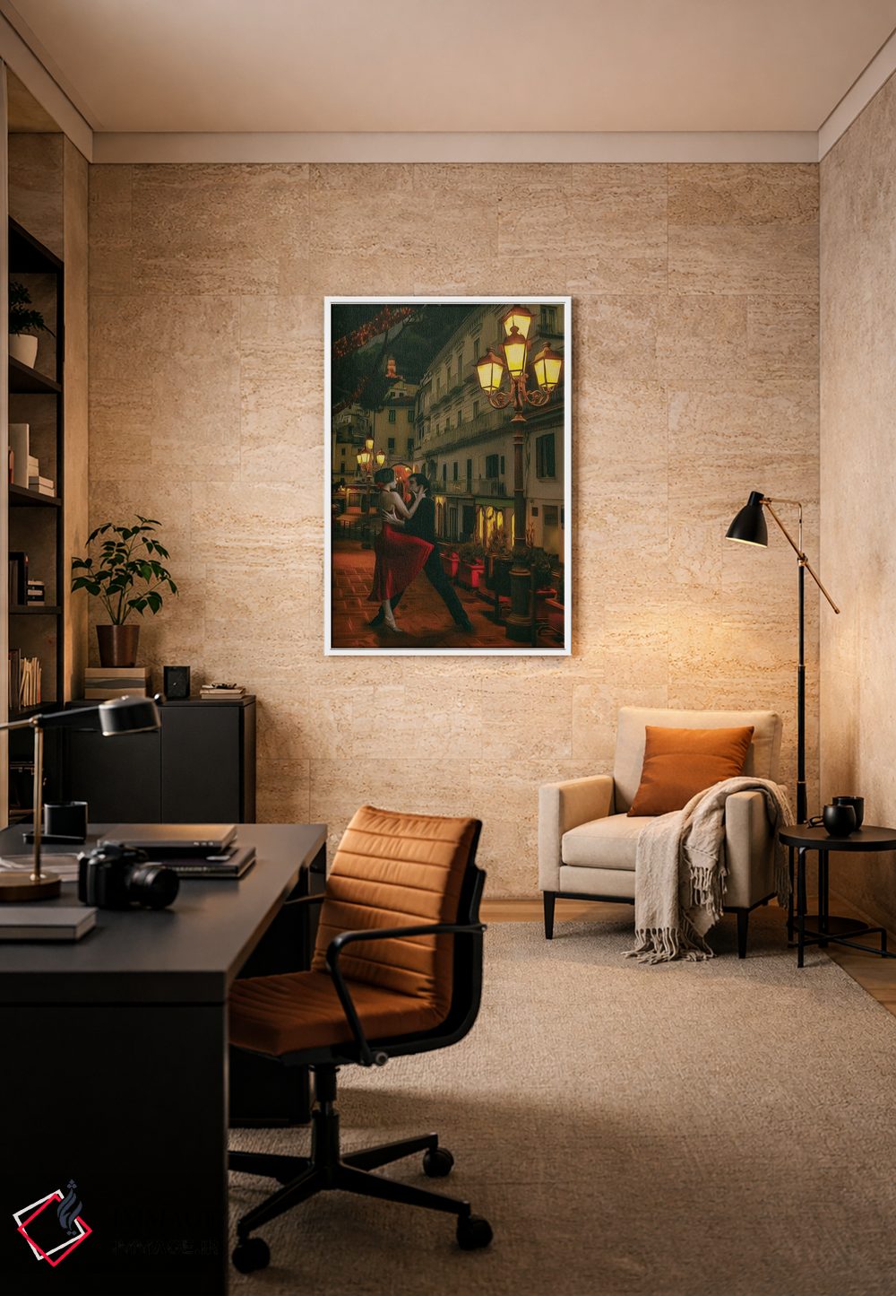 تابلو دکوراتیو زوجی در حال رقص تانگو در خیابانی با فانوس ها اثر ایوجنیا بیدیوک - D6W