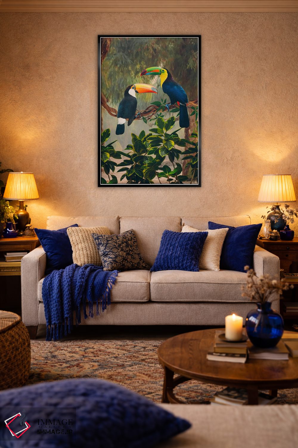 تابلو دکوراتیو دو توکان آفریقایی روی شاخه اثر ایوجنیا بیدیوک - D4B