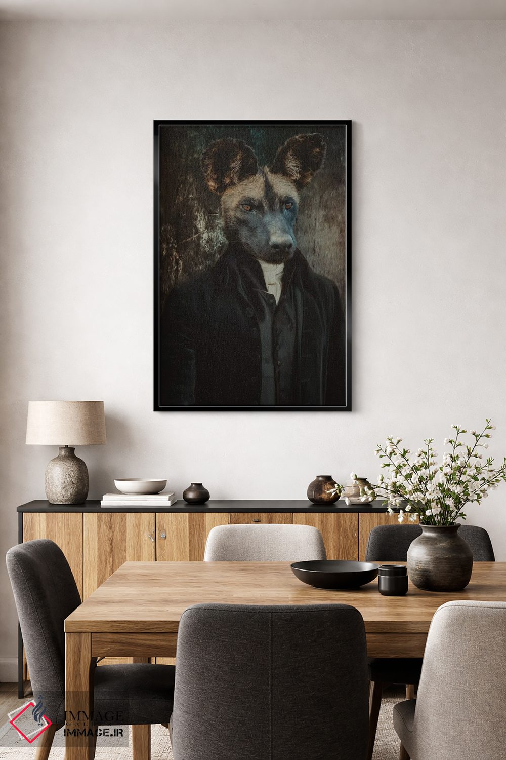 تابلو دکوراتیو پرتره ای از کفتار با لباس رترو اثر ایوجنیا بیدیوک - D4B