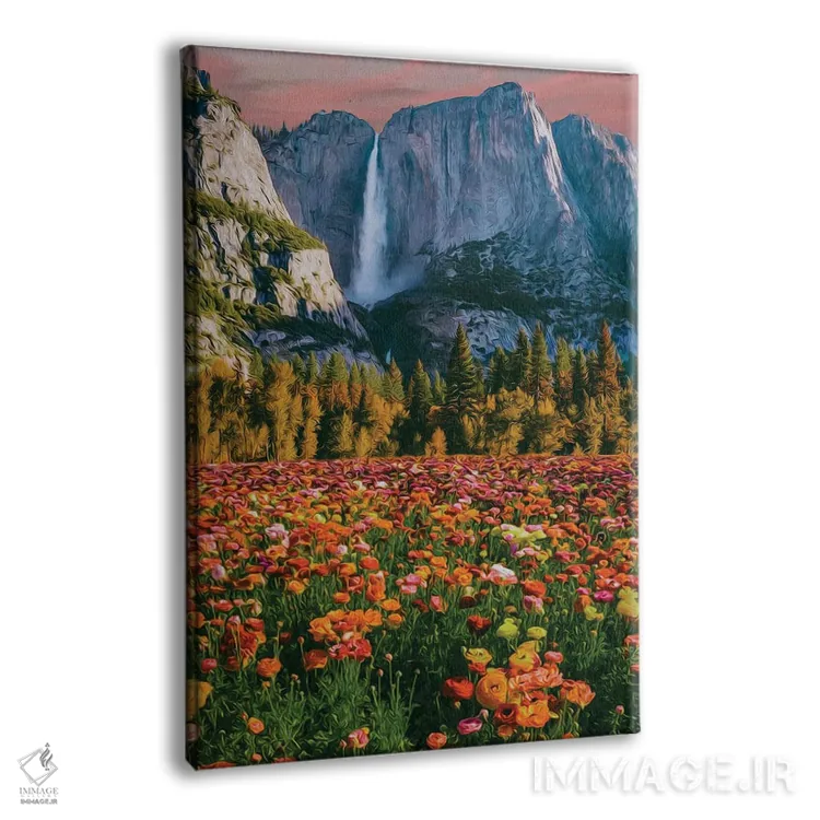 تابلو دکوراتیو دشتی با گل های رانانکولوس شکوفا در کوهستان اثر ایوجنیا بیدیوک - نمای پرسپکتیو محصول