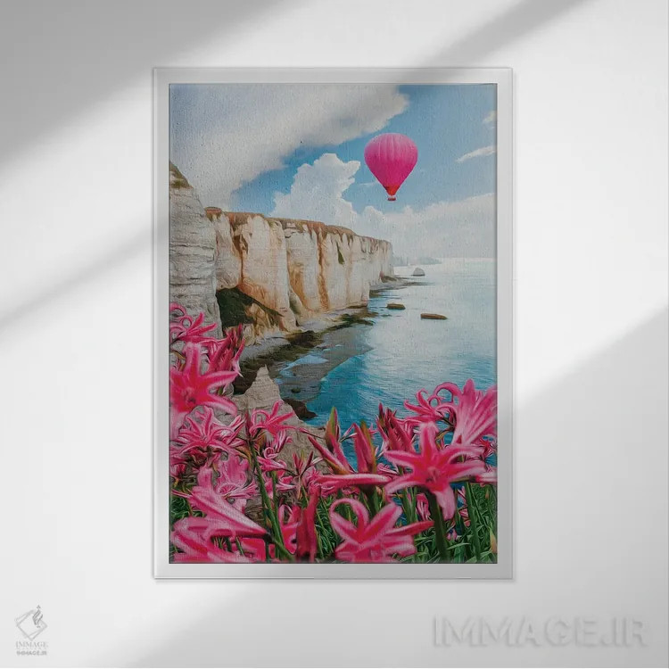 تابلو دکوراتیو The Sky And The Clouds,بالون هوای گرم رنگارنگ و زیبا روی… اثر ایوجنیا بیدیوک - نمای قابدار سفید
