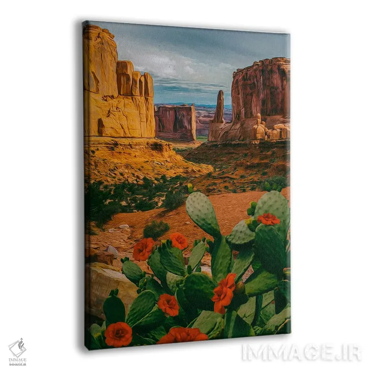 تابلو دکوراتیو کاکتوس گلدار در دره تگزاس اثر ایوجنیا بیدیوک - نمای پرسپکتیو محصول