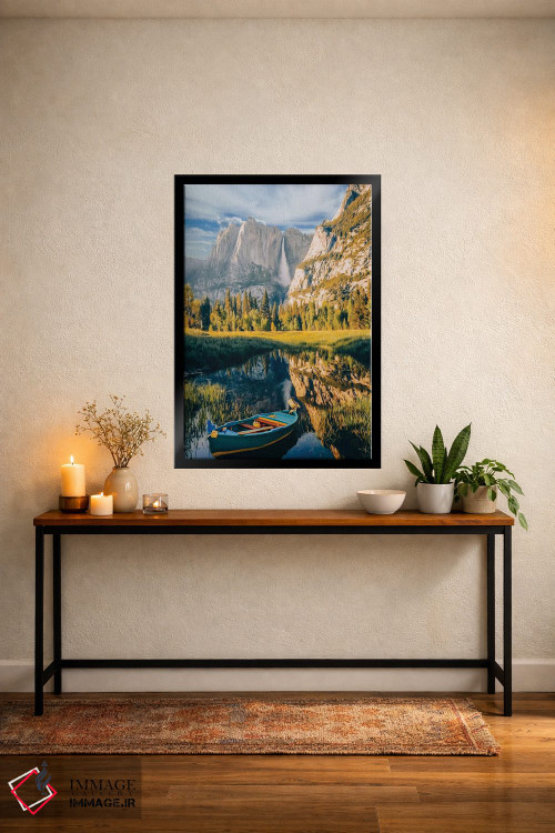 تابلو دکوراتیو قایق آبی روی دریاچه کوهستانی اثر ایوجنیا بیدیوک - D5B