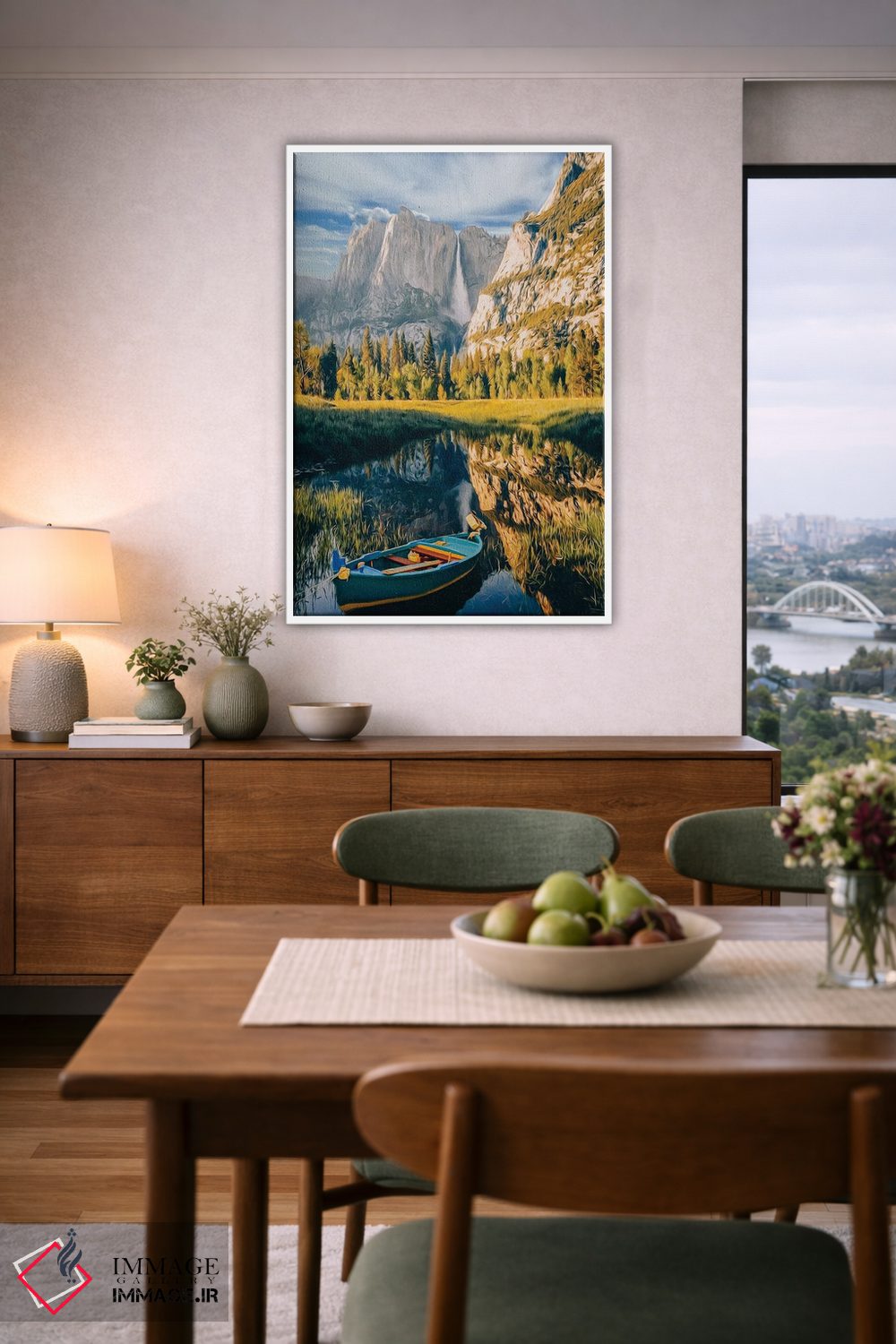 تابلو دکوراتیو قایق آبی روی دریاچه کوهستانی اثر ایوجنیا بیدیوک - D6W