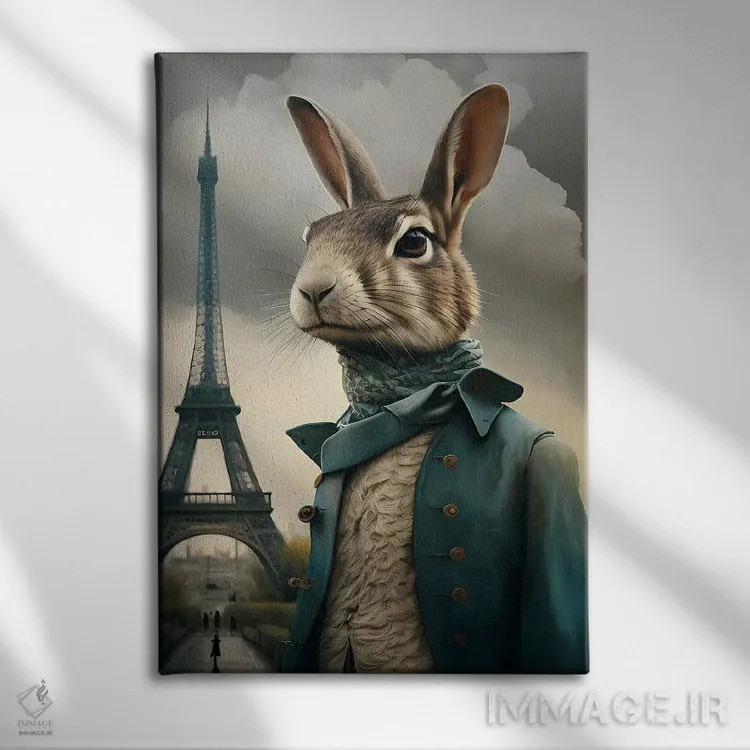 تابلو دکوراتیو یک خرگوش در پاریس اثر ایوجنیا بیدیوک - نمای روبهرو روی دیوار