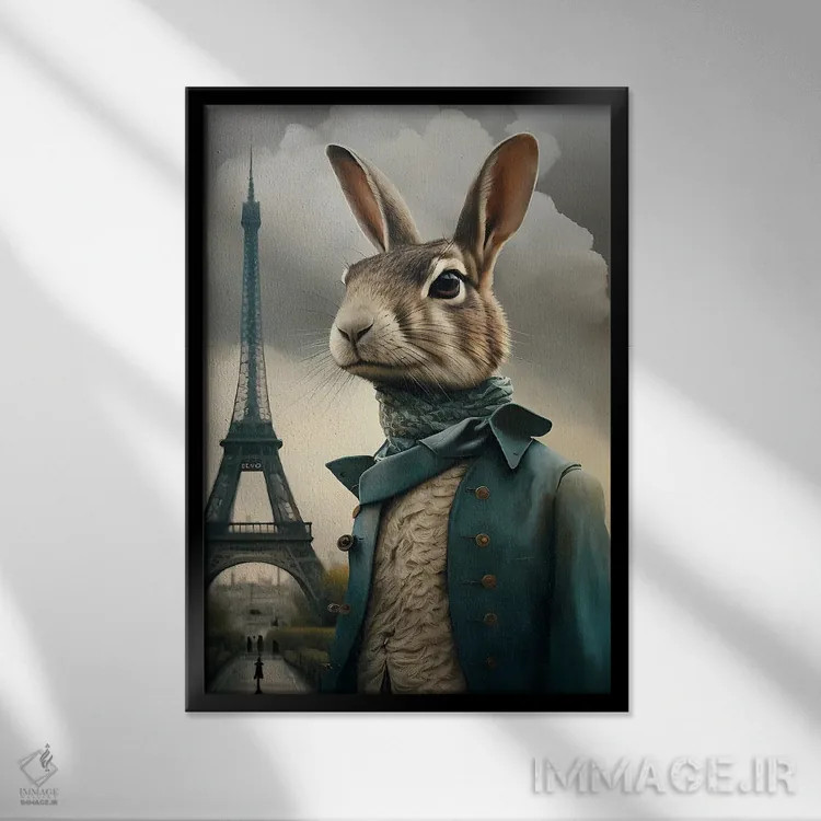 تابلو دکوراتیو یک خرگوش در پاریس اثر ایوجنیا بیدیوک - نمای قابدار مشکی