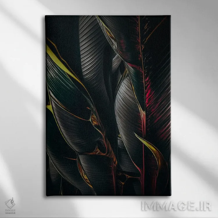 تابلو دکوراتیو برگ های استوایی سیاه اثر ایوجنیا بیدیوک - نمای روبهرو روی دیوار