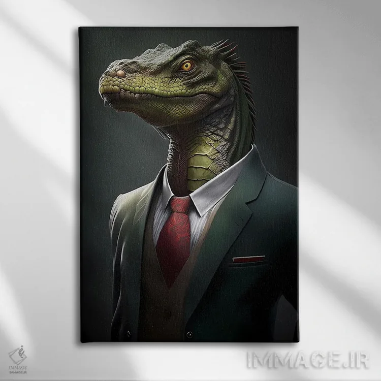 تابلو دکوراتیو پرتره خزنده با کت اثر ایوجنیا بیدیوک - نمای روبهرو روی دیوار