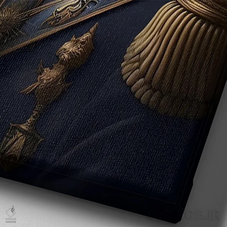 تابلو دکوراتیو گربه اسفینکس با لباس ژنرال اثر ایوجنیا بیدیوک - نمای نزدیک بافت بوم