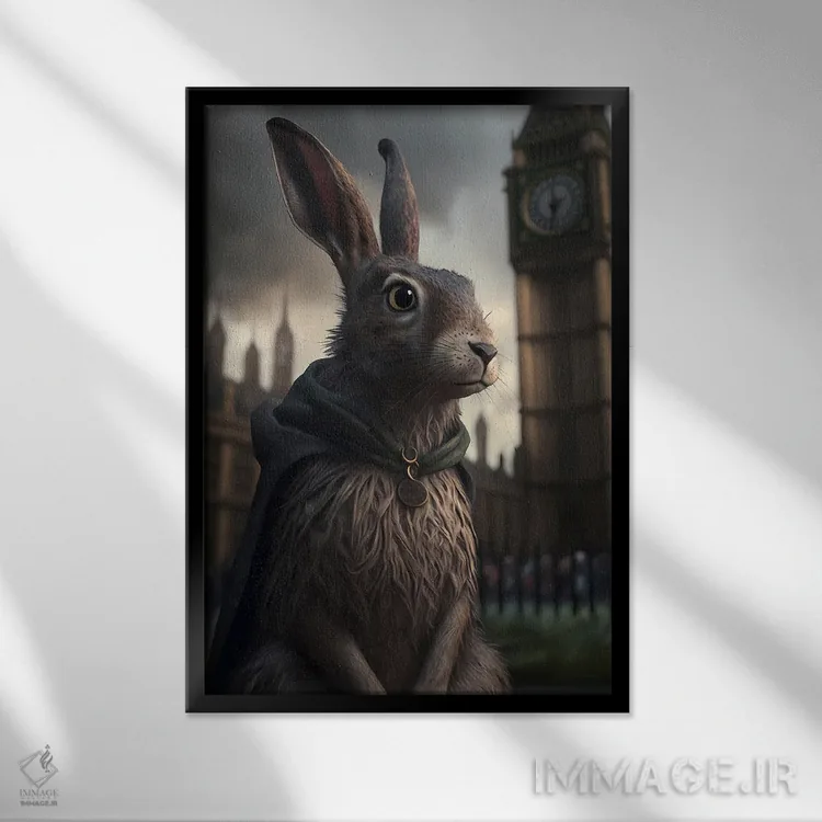 تابلو دکوراتیو یک خرگوش در لندن اثر ایوجنیا بیدیوک - نمای قابدار مشکی