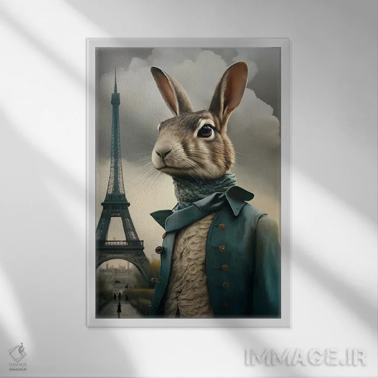 تابلو دکوراتیو یک خرگوش در پاریس اثر ایوجنیا بیدیوک - نمای قابدار سفید