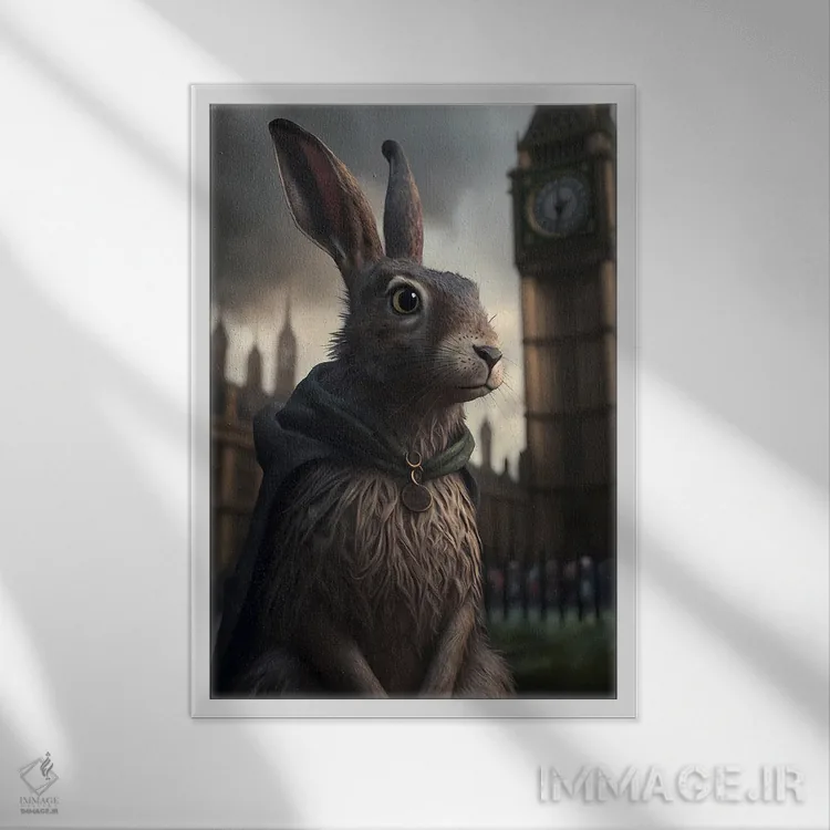تابلو دکوراتیو یک خرگوش در لندن اثر ایوجنیا بیدیوک - نمای قابدار سفید