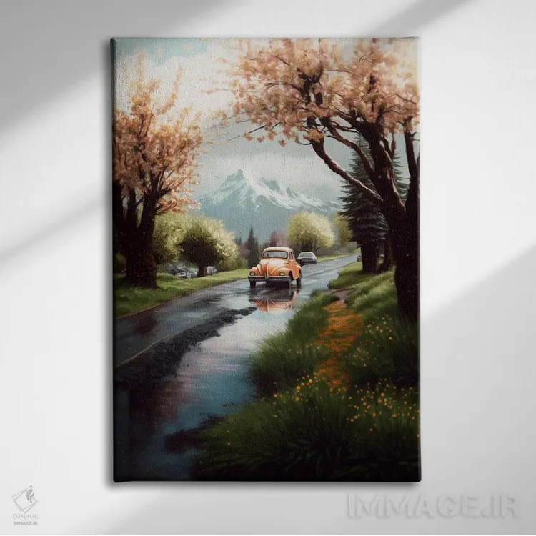 تابلو دکوراتیو صبح بهاری یک مسافر اثر ایوجنیا بیدیوک - نمای روبهرو روی دیوار