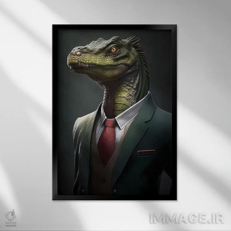 تابلو دکوراتیو پرتره خزنده با کت اثر ایوجنیا بیدیوک - نمای قابدار مشکی