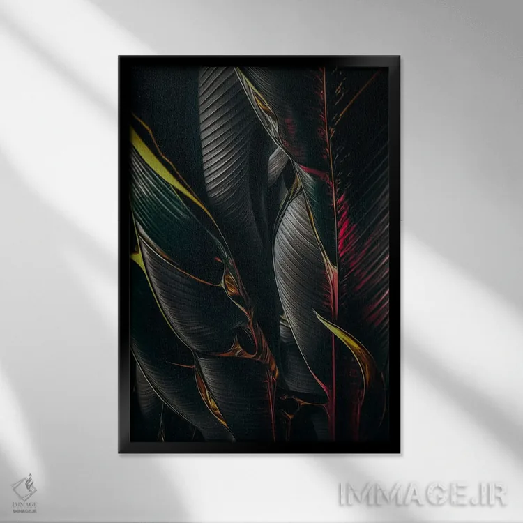 تابلو دکوراتیو برگ های استوایی سیاه اثر ایوجنیا بیدیوک - نمای قابدار مشکی