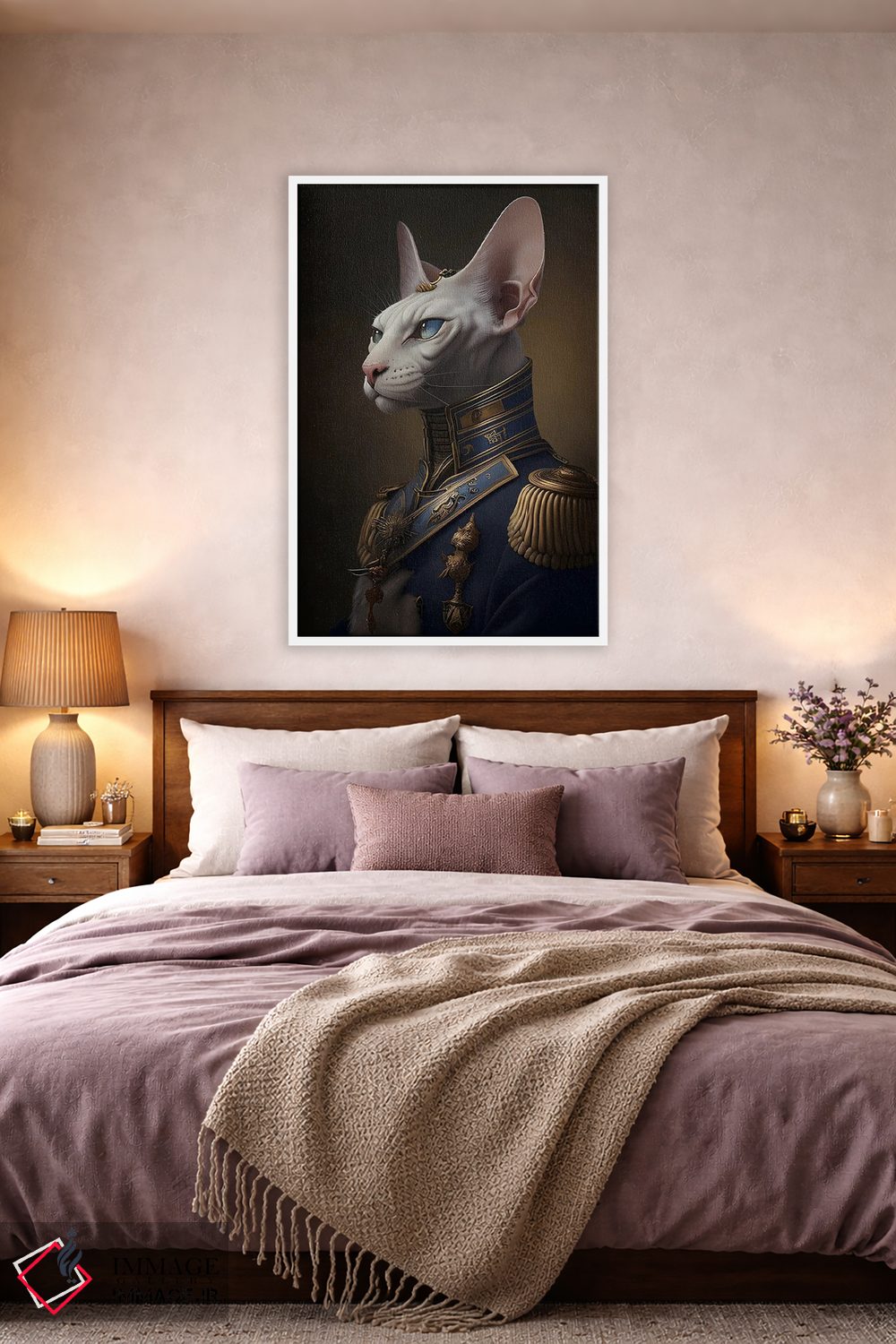 تابلو دکوراتیو گربه اسفینکس با لباس ژنرال اثر ایوجنیا بیدیوک - D3W