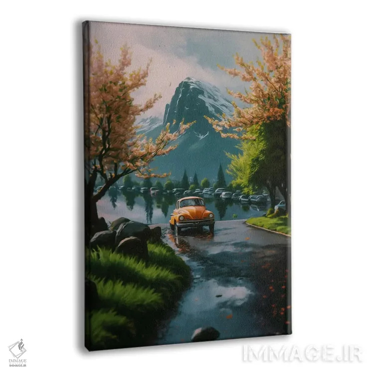 تابلو دکوراتیو سفر به مکان های ژاپنی با درختان ساکورا و منظره کوهستانی اثر ایوجنیا بیدیوک - نمای پرسپکتیو محصول