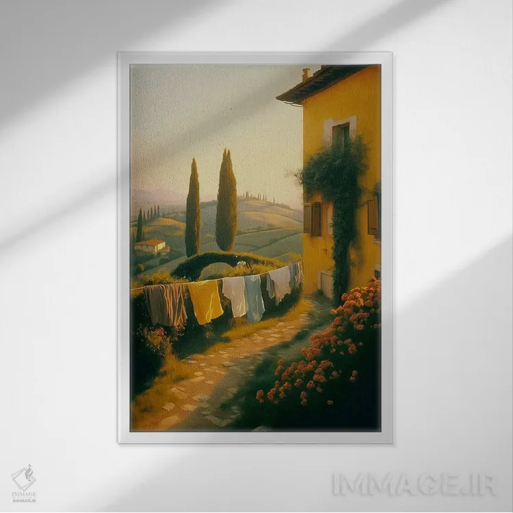 تابلو دکوراتیو روز آفتابی در توسکانی اثر ایوجنیا بیدیوک - نمای قابدار سفید