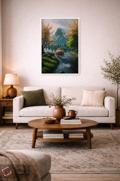 تابلو دکوراتیو سفر به مکان های ژاپنی با درختان ساکورا و منظره کوهستانی اثر ایوجنیا بیدیوک - D2W