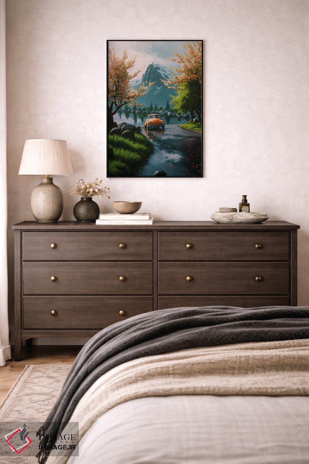 تابلو دکوراتیو سفر به مکان های ژاپنی با درختان ساکورا و منظره کوهستانی اثر ایوجنیا بیدیوک - D4B