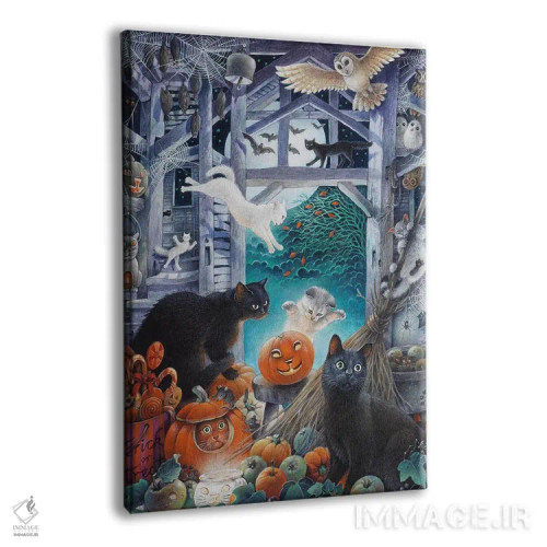 تابلو دکوراتیو هالووین با گربه های لزلی اثر آیوری کتس - نمای پرسپکتیو محصول