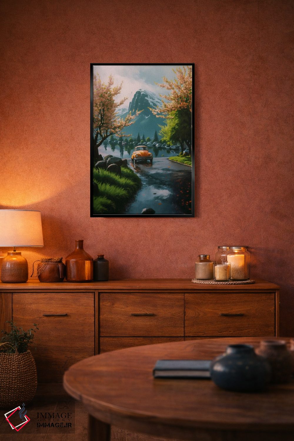 تابلو دکوراتیو سفر به مکان های ژاپنی با درختان ساکورا و منظره کوهستانی اثر ایوجنیا بیدیوک - D5B