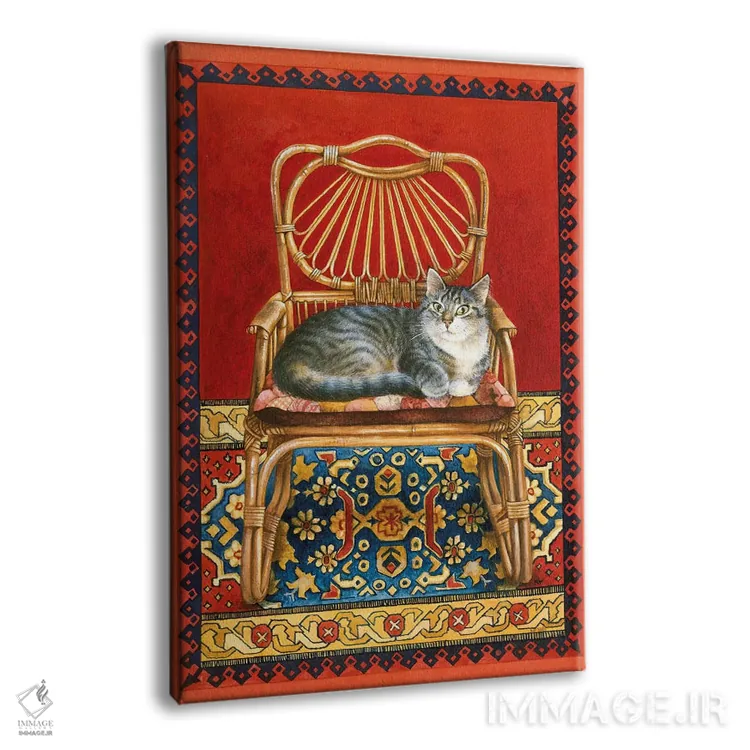 تابلو دکوراتیو جما روی صندلی حصیری اثر آیوری کتس - نمای پرسپکتیو محصول