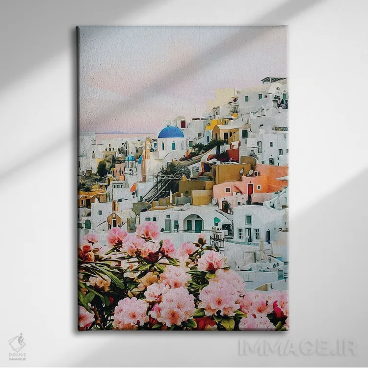 تابلو دکوراتیو آزالیای شکوفا در شهر یونان اثر ایوجنیا بیدیوک - نمای روبهرو روی دیوار