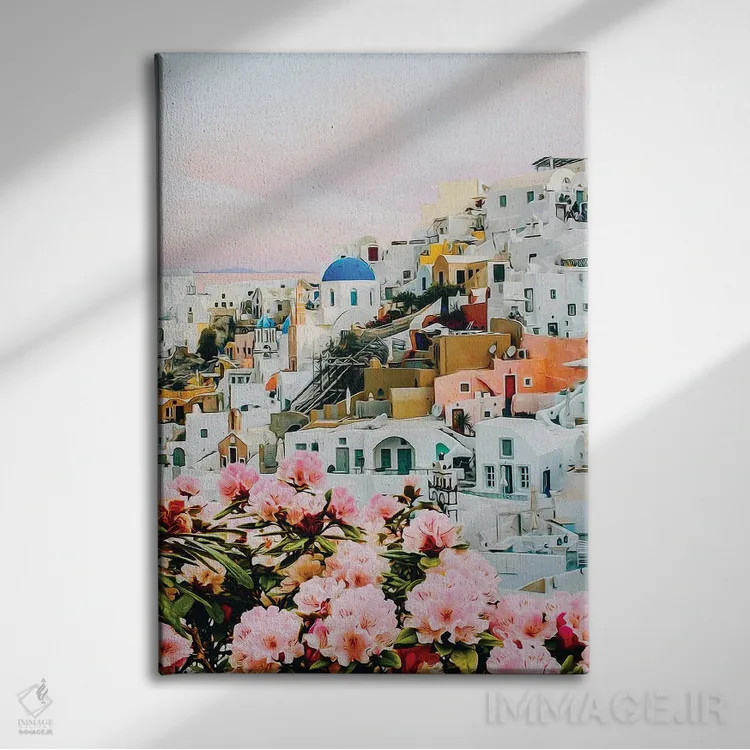 تابلو دکوراتیو آزالیای شکوفا در شهر یونان اثر ایوجنیا بیدیوک - نمای روبهرو روی دیوار
