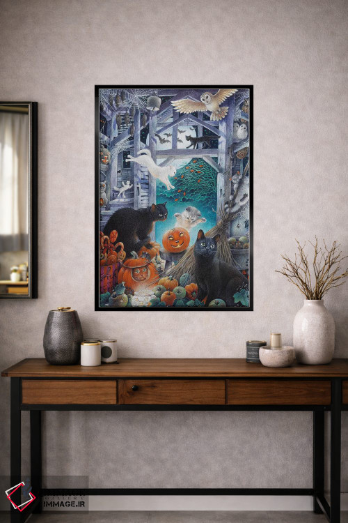 تابلو دکوراتیو هالووین با گربه های لزلی اثر آیوری کتس - D2B