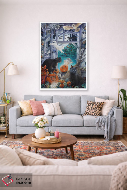 تابلو دکوراتیو هالووین با گربه های لزلی اثر آیوری کتس - D1W